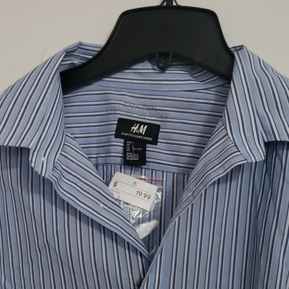 Blue navy button-up long-sleeve shirt h&m sprite - Picture 1 of 2